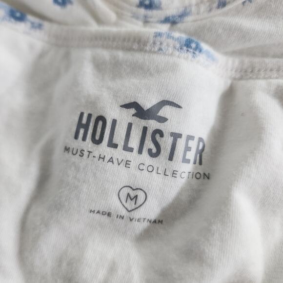 Hollister Top Women M Whit Blue Floral Tie Back Halter Ruched Crop Shelf Bra - Picture 6 of 12